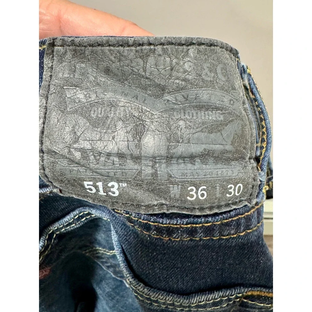 Levis 513 Slim Straight Dark Wash Blue Denim Jeans Mens 36x30